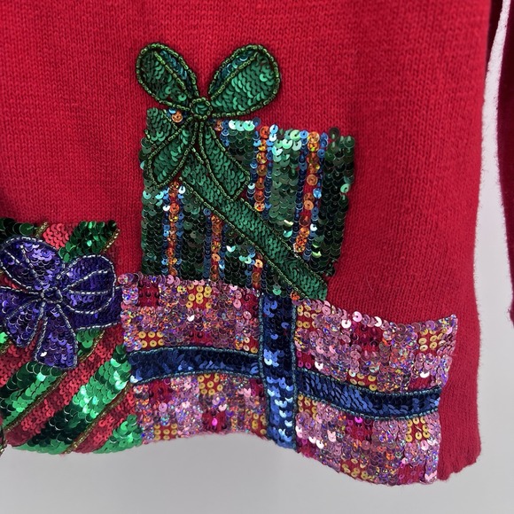 Vintage Michael Simon Events Cardigan Christmas Women's Gifts Presents Sequins - Picture 4 of 11